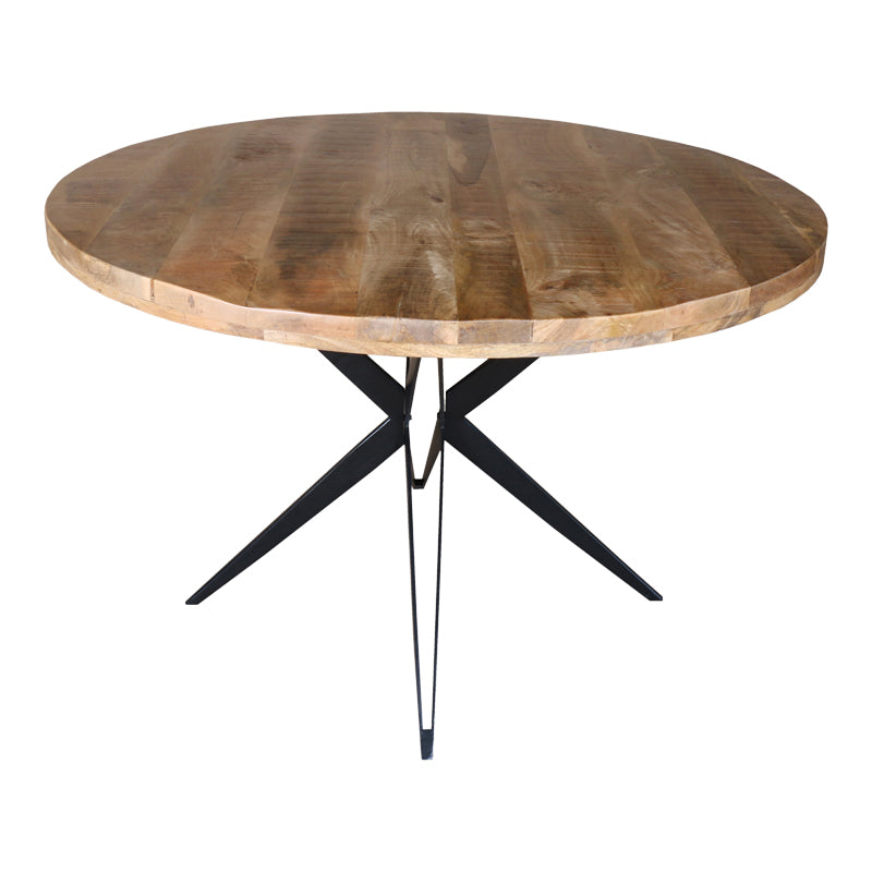 Трапезна маса Bocco Ι естествено мангово дърво 3см с черни метални крака D150x77см