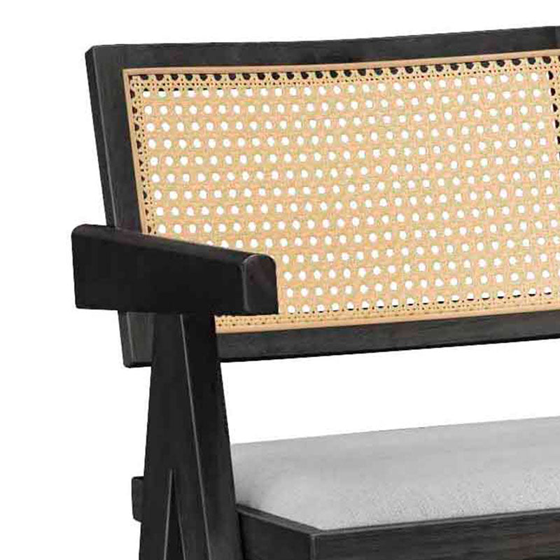 Бар стол с подлакътници Winslow дърво каучуково дърво черен-пвц ратан естествена дамаска сив