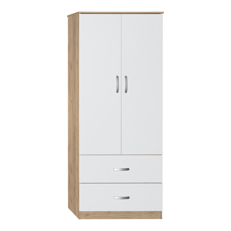 Двукрилен гардероб Zelia с 2 чекмеджета цвят бяло-дъб 79x42x180см
