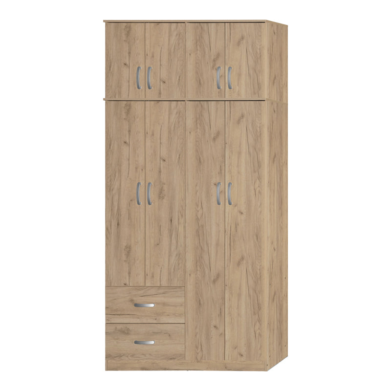 Четирикрилен гардероб с надстройка  Zelia с 2 чекмеджета от дъб 120x42x240см