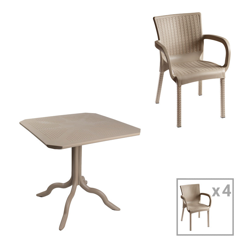 Градински комплект Icon 5бр PP в цвят капучино 80x80x74.5см.