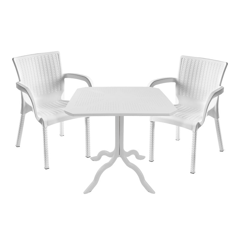 Градински  комплект Icon-Festive от 3 части PP в бял нюанс с маса 80x80x74.5см.