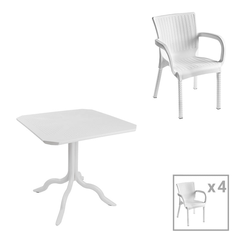 Градински комплект Icon-Festive от 5 части PP в бял нюанс с маса 80x80x74.5см.