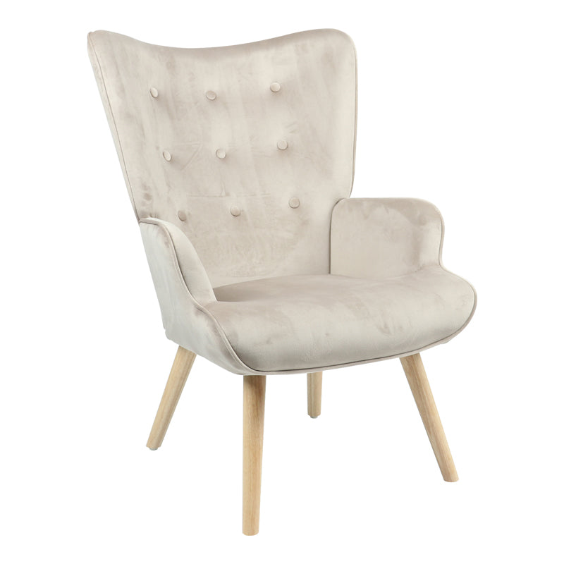 Фотьойл Fluffy плат кадифе бежово-естествен крак 75x69x96см