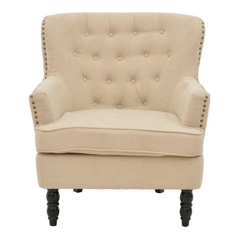 Кресло Keisi бежов плат-каучуково дърво крака в черен нюанс 81.5x84x92.5cm