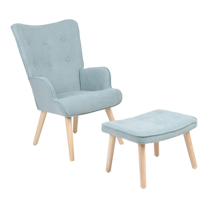 Кресло с табуретка Melisia ментово зелена дамаска -естествен цвят дървен крак 59x67x94см