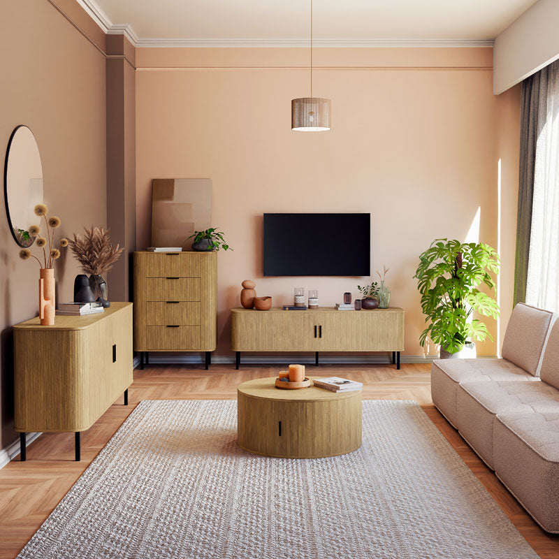 Бюфет Scandi MDF естествен цвят с черни метални крака 170x45x80см