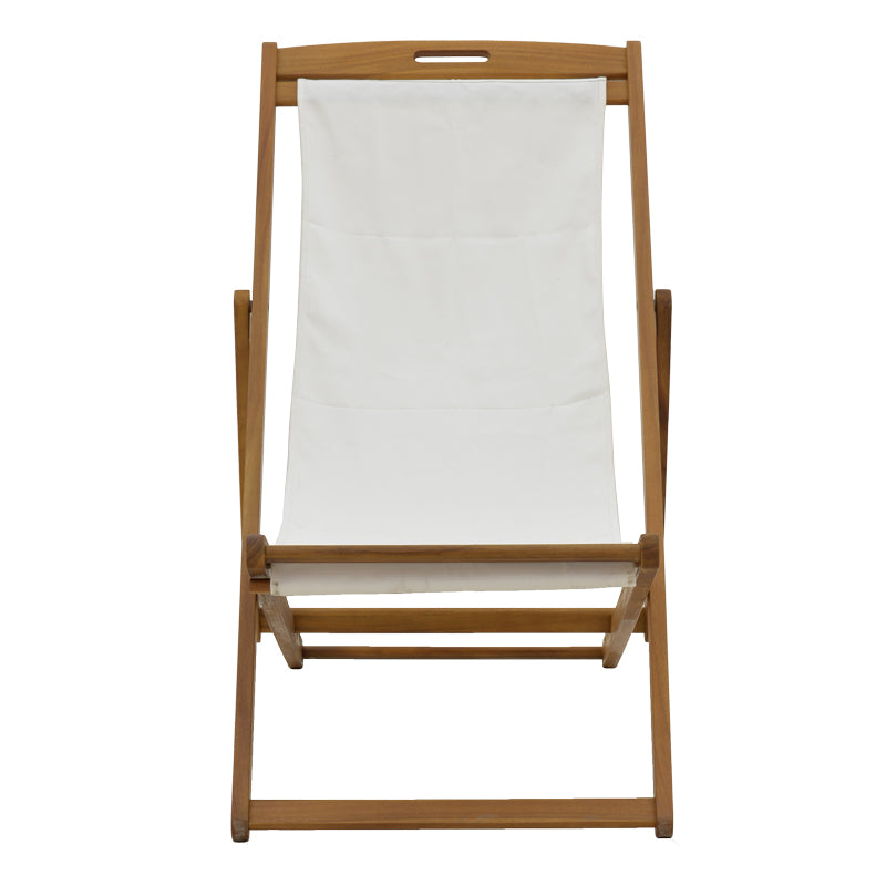 Шезлонг Franclow акациево дърво естествен плат pvc бял 108/66/105