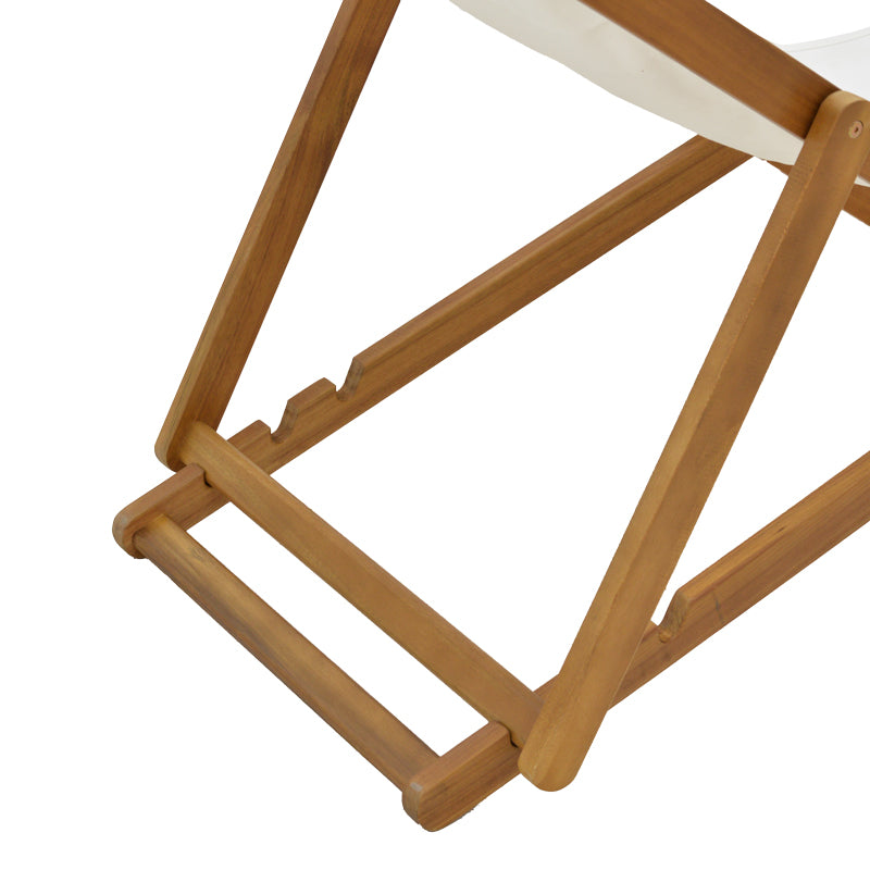 Шезлонг Franclow акациево дърво естествен плат pvc бял 108/66/105