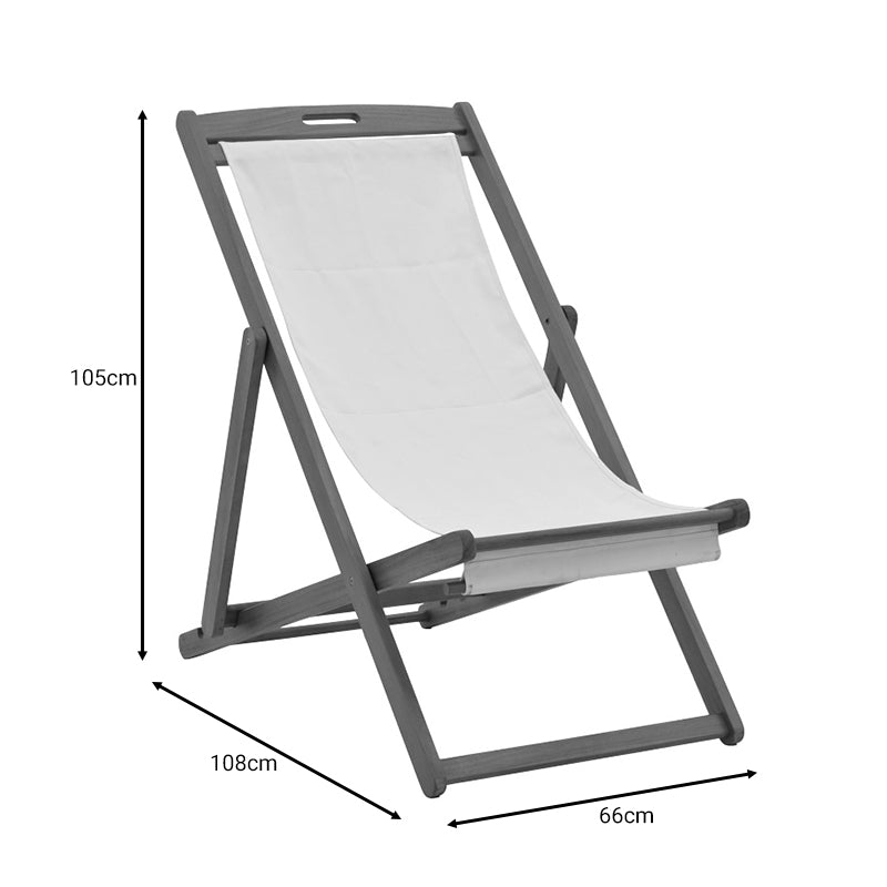 Шезлонг Franclow акациево дърво естествен плат pvc бял 108/66/105