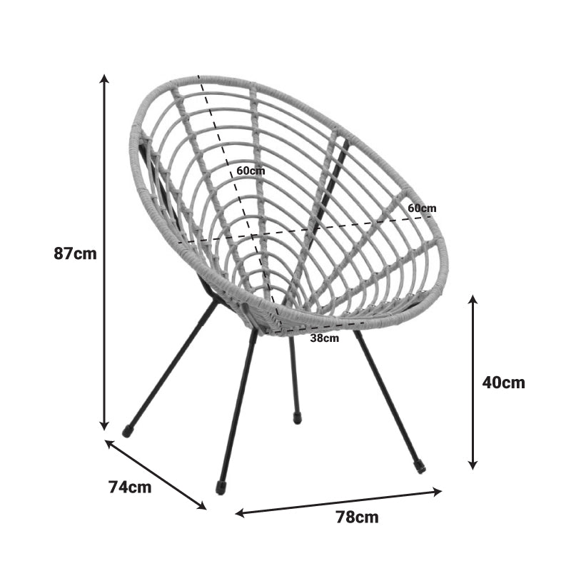 Градински стол Naoki pe естествен-метал черен крак 78x74x87см
