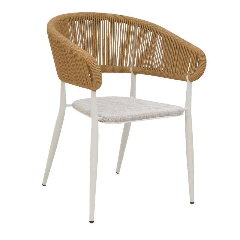 Алуминиев фотьойл Raven стифиращ се бяла рамка-естествен текстил-ратан 57x62x78см