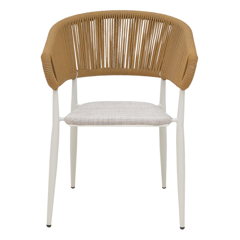 Алуминиев фотьойл Raven стифиращ се бяла рамка-естествен текстил-ратан 57x62x78см