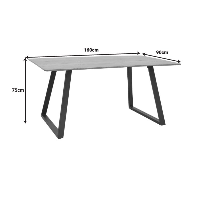 Маса Winor естествен мдф-черни метални крака 160x90x75см