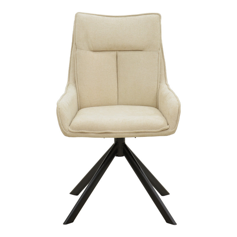 Въртящ се фотьойл Konelian бежова тъкан с черен метален крак 54x63x88см