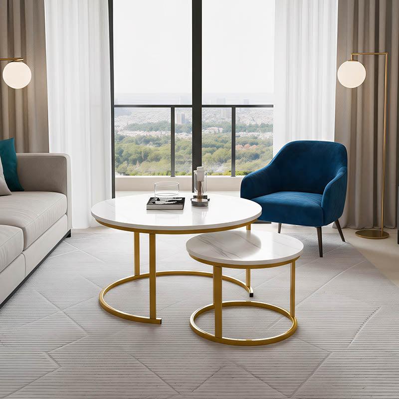 Комплект холни маси Relevon 2 бр бял-златист цвят 80x80x45см