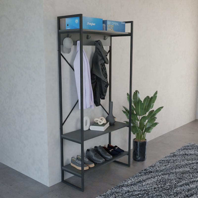 Мебел за вход Levento / антрацит, с черна метална рамка, 88x34x180 см