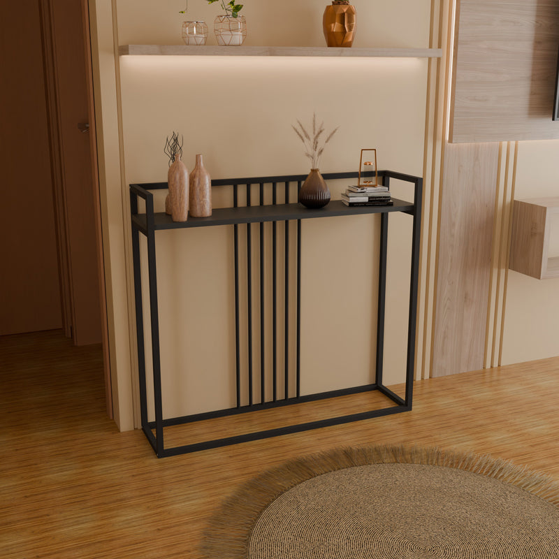 Конзолна маса Convida , антрацит, с черна метална рамка, 100x25x90 см