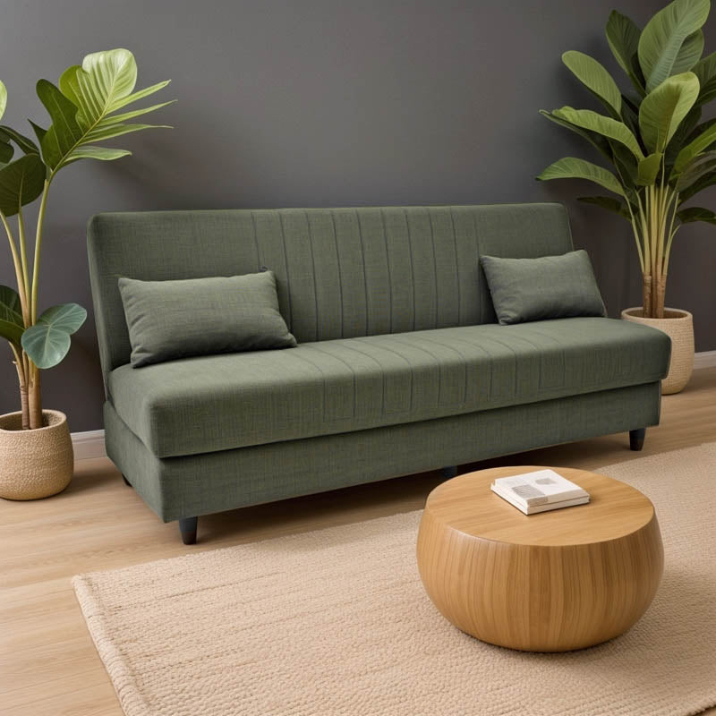 Триместен диван Romina с място за съхранение зелен плат 190x75x85см