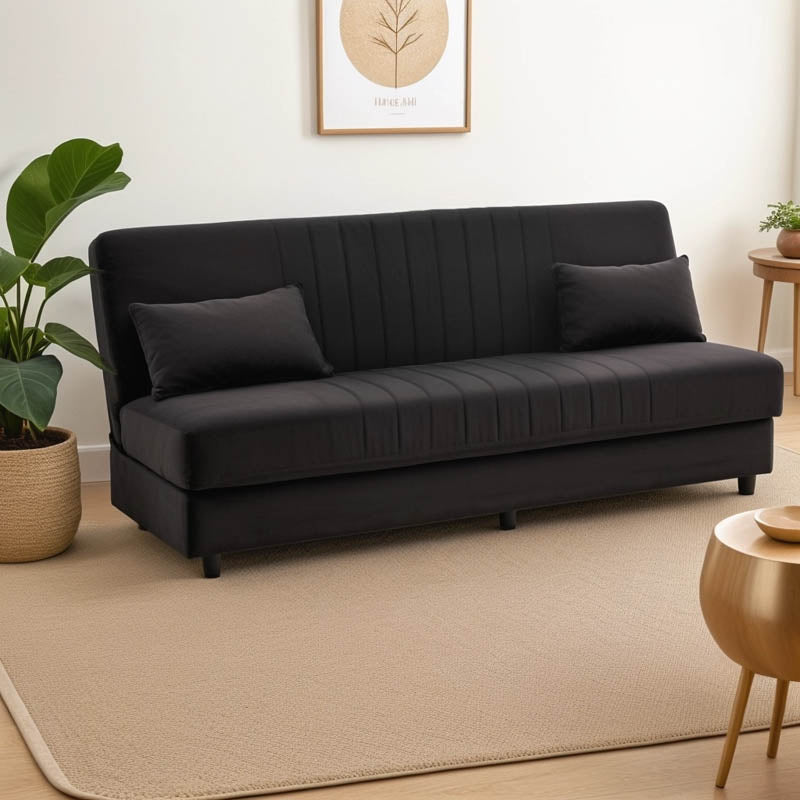 Триместен диван Romina с място за съхранение черен плат 190x85x90см