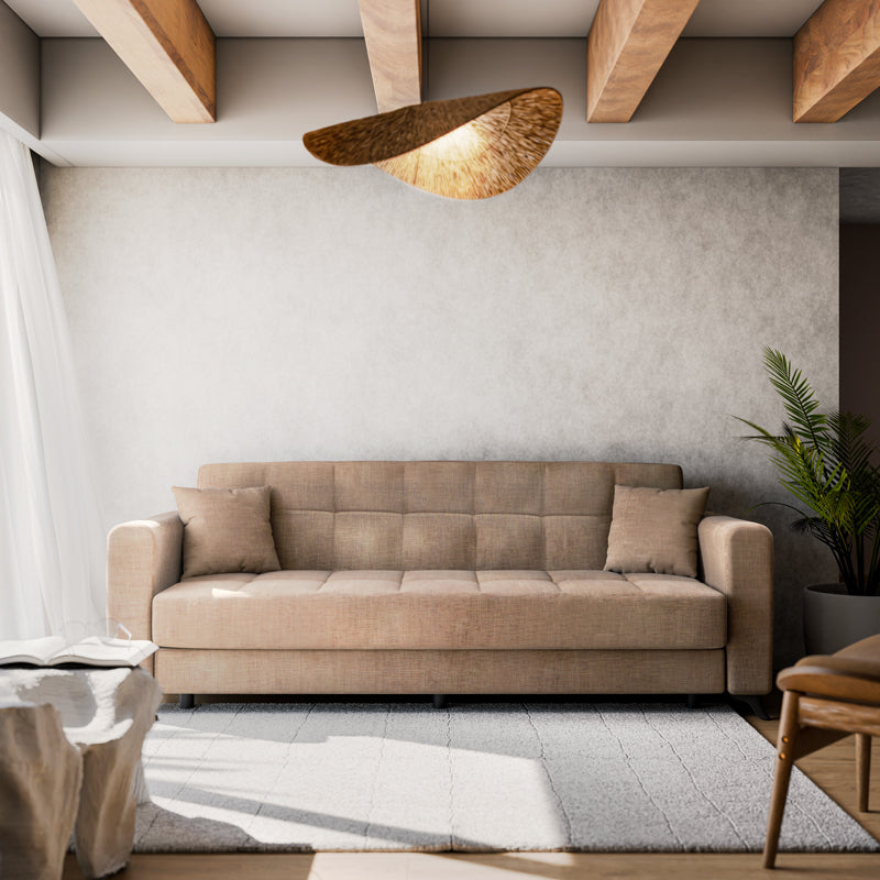 Modesto триместен диван с място за съхранение светло кафяв плат 215x85x80см