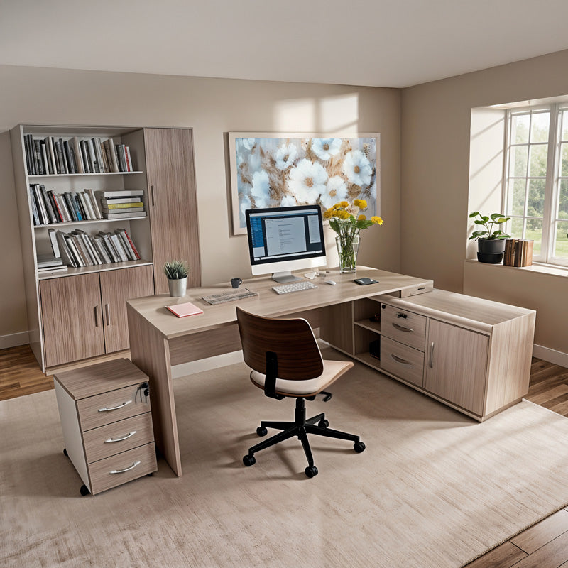 Офис стол Amani бежов pu-орех шперплат 52x54x90.5cм