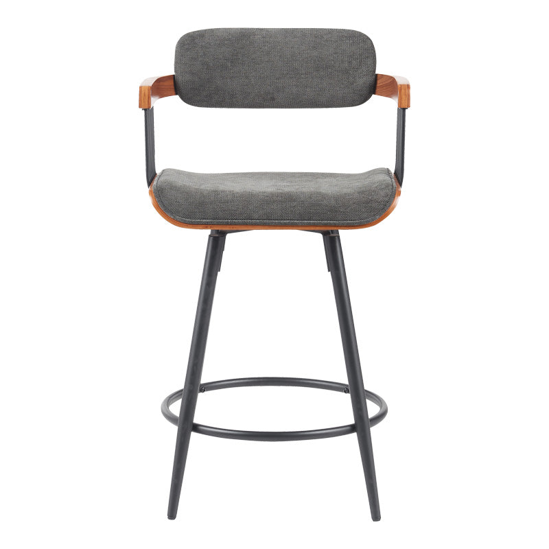 Бар стол Cameo метал черен-орех дърво-тъмно сив плат 53x50x93см