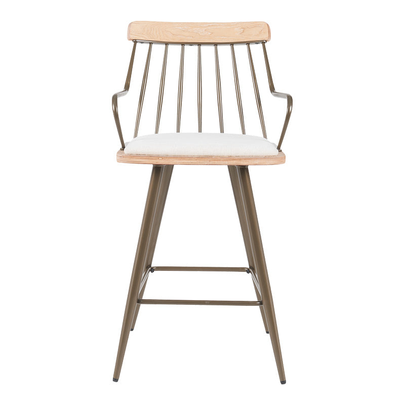 Бар стол Posse бронз метал-бяло измито дърво-бежов плат 48x54x92.5cm