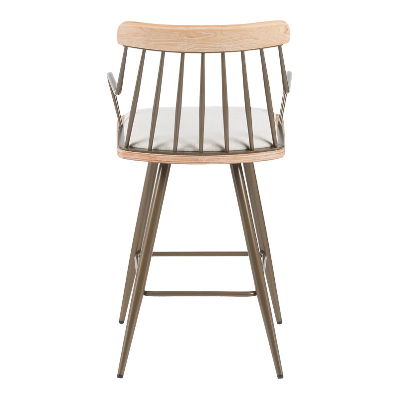 Бар стол Posse бронз метал-бяло измито дърво-бежов плат 48x54x92.5cm