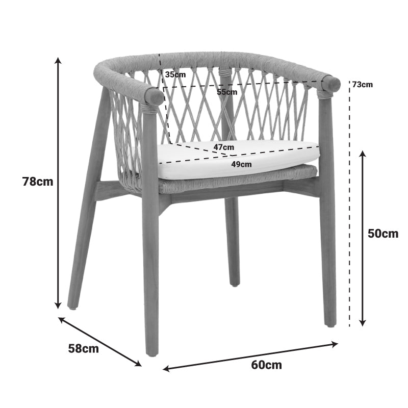 Фотьойл Abby тиково дърво скелет в естествен нюанс и кремава възглавница 60x58x78см