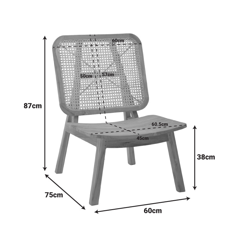 Фотьойл Viborg естествено тиково дърво-естествен ратан 60x75x87см