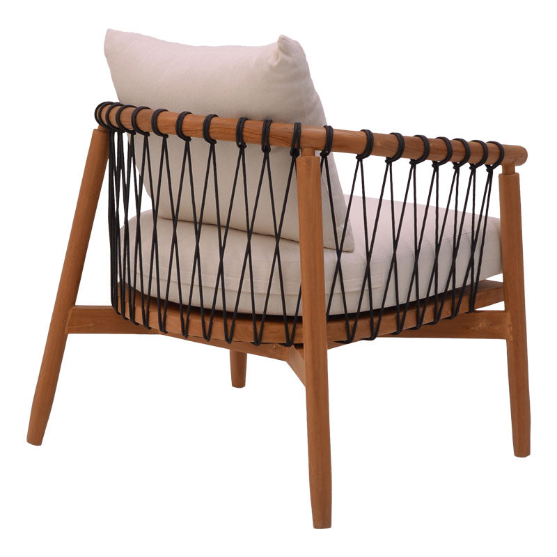 Фотьойл Haibo естествено тиково дърво-черно въже-бяла възглавница 80x75x72см