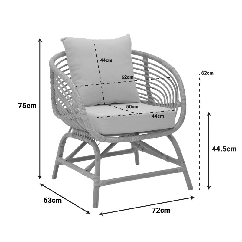 Фотьойл Caxen естествен ратан-бяла възглавница 72x63x75см