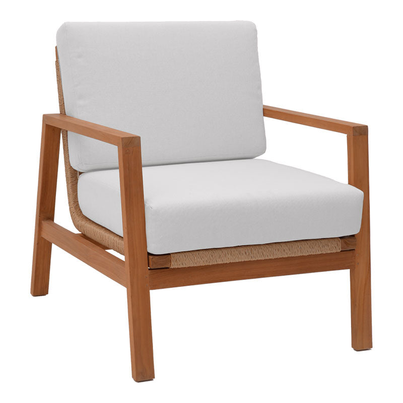 Градински комплект Doumain от 4бр. естествено тиково дърво-бяла възглавница-естествен ратан с маса 110/60см