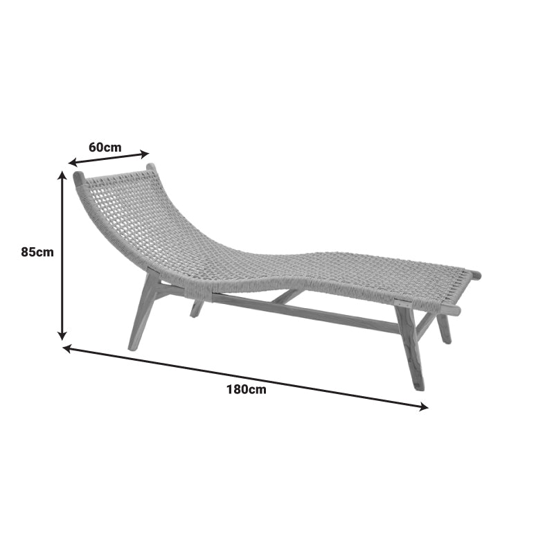 Шезлонг Rebelise естествен цвят тиково дърво и PE въже в естествен цвят 60x180x85cm