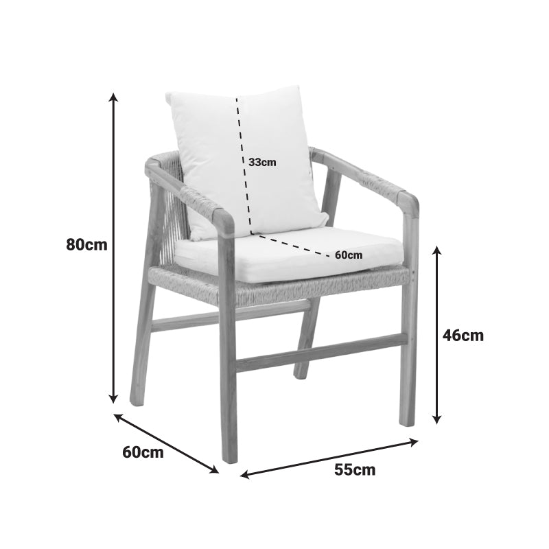 Фотьойл Cuerda с рамка от тиково дърво и pe въже в естествен нюанс 55x60x80см