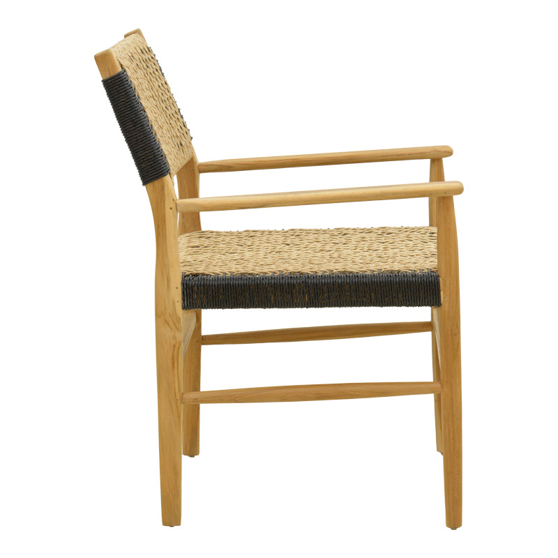 Фотьойл Fermilo с рамка от тиково дърво с pe въже в естествено черен нюанс 55x67x86см