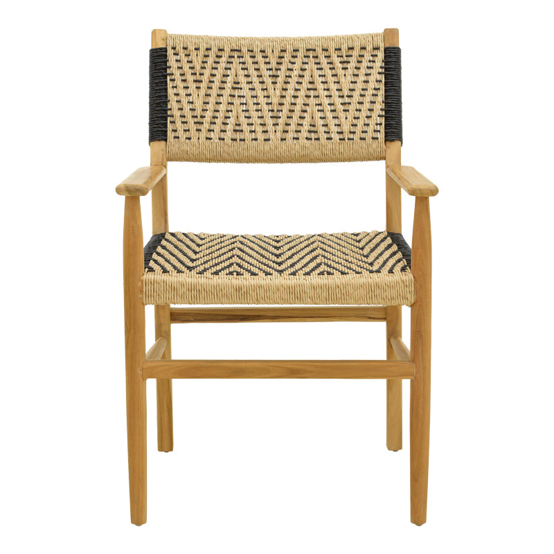 Фотьойл Fermilo с рамка от тиково дърво с pe въже в естествено черен нюанс 55x67x86см