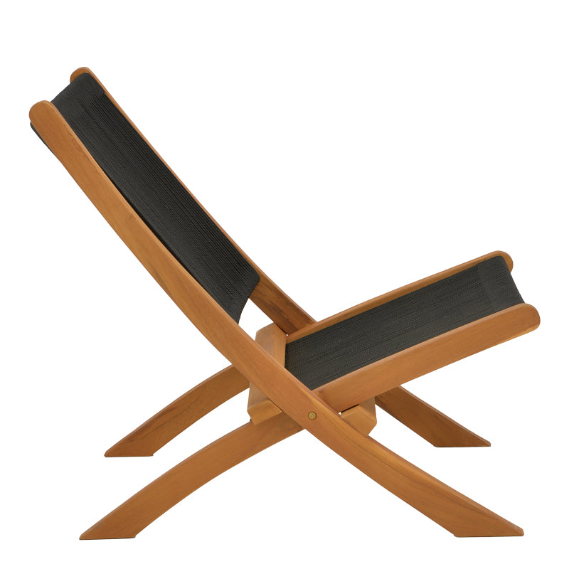 Сгъваем фотьойл Seal тиково дърво и пе въже в черен нюанс 61x76x72см