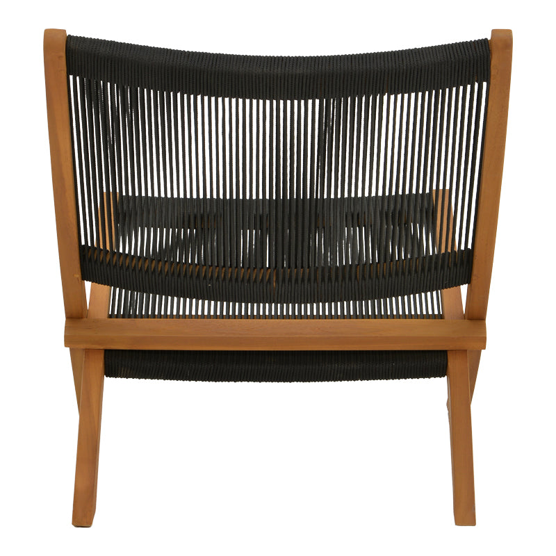 Сгъваем фотьойл Seal тиково дърво и пе въже в черен нюанс 61x76x72см