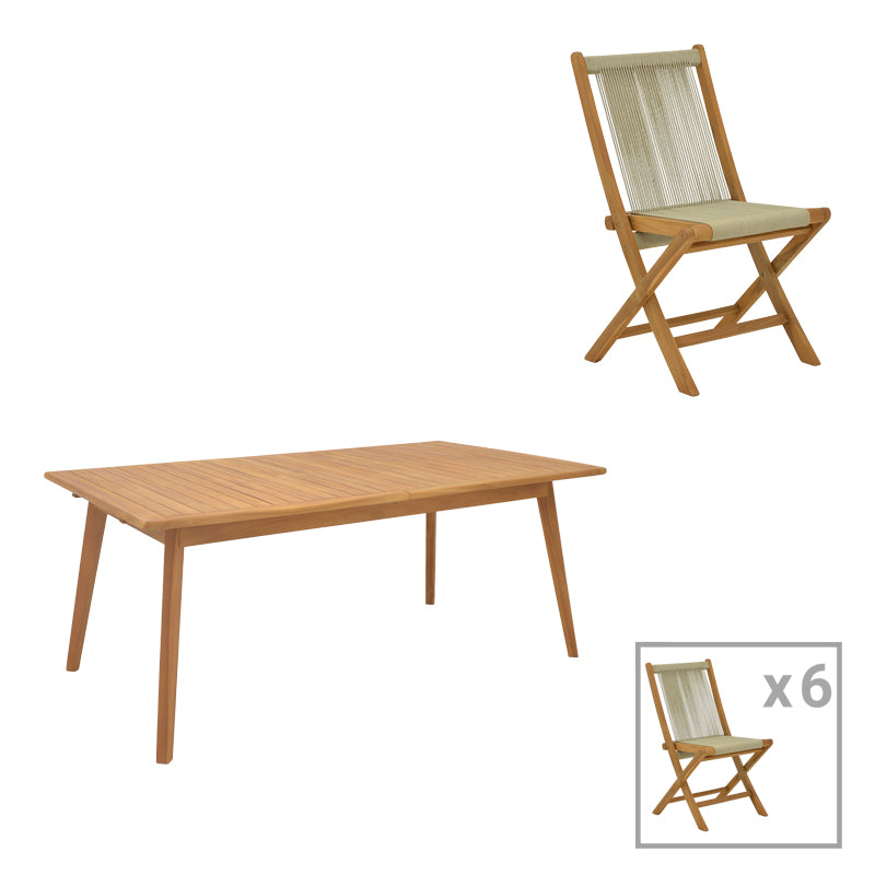 Трапезен комплект 7 бр Banou-Pino тиково дърво естествено с маса 180/240x100x75см