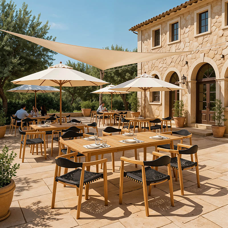 Трапезен комплект 7 бр Ganny-Pino тиково дърво в натурален - черен нюанс с маса 180/240x100x75см