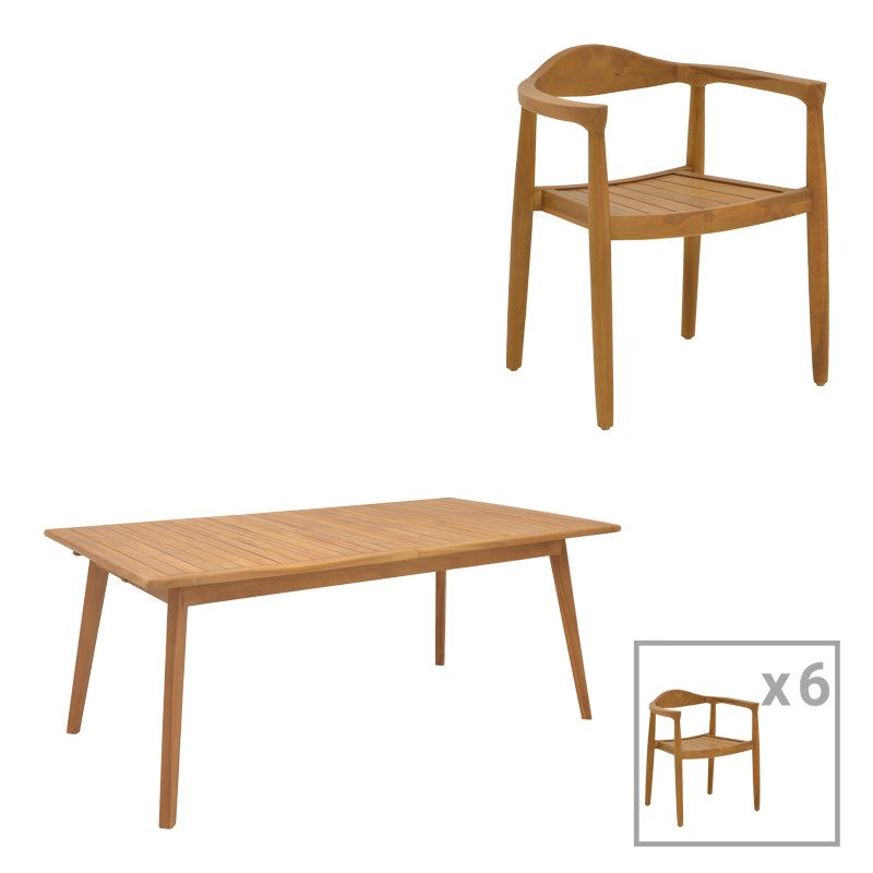 Трапезен комплект 7 бр Ganny-Pino тиково дърво в естествен нюанс с маса 180/240x100x75см