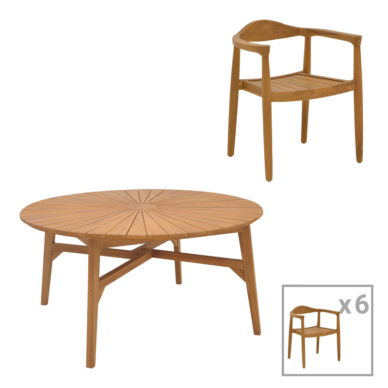 Трапезен комплект 7бр. Ganny-Colen тиково дърво в естествен нюанс Φ150x75см