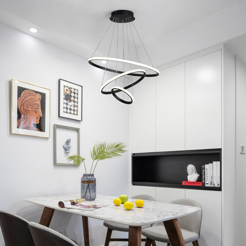 Таванна лампа Rings led метал с черен абажур d60x100см