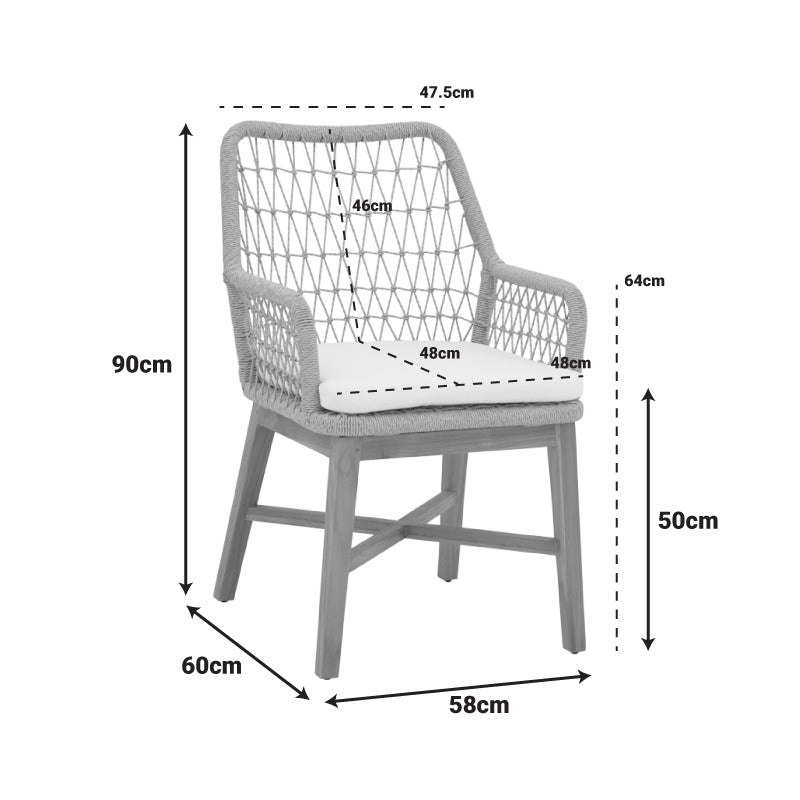 Фотьойл Elaiza тиково дърво и пе въже в естествено-бежов нюанс с възглавница 58x60x90см