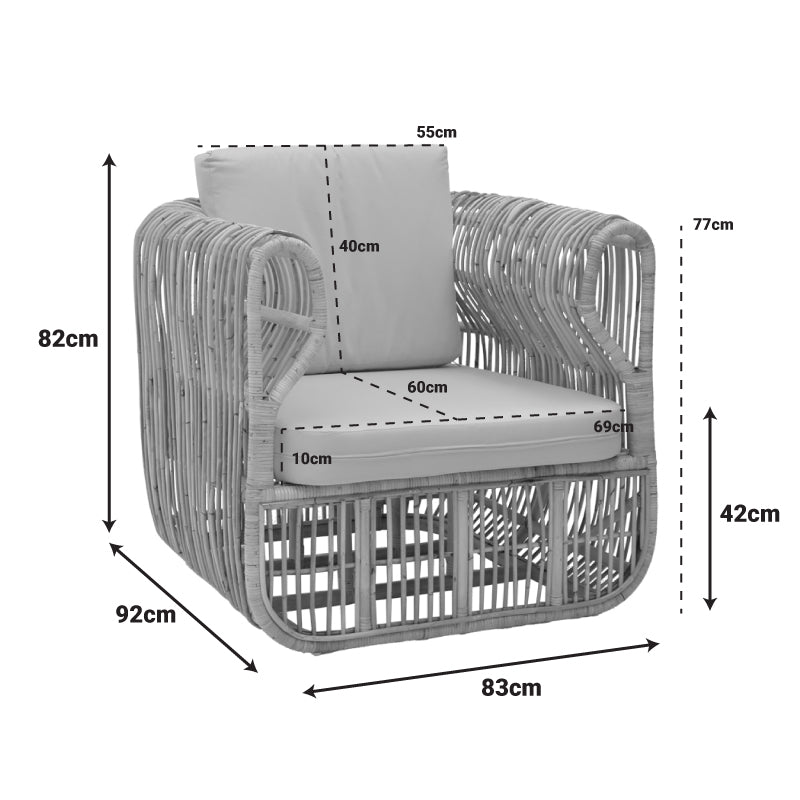 Кресло Fajole естествен цвят ратан-бежово възглавница 86x86x66см