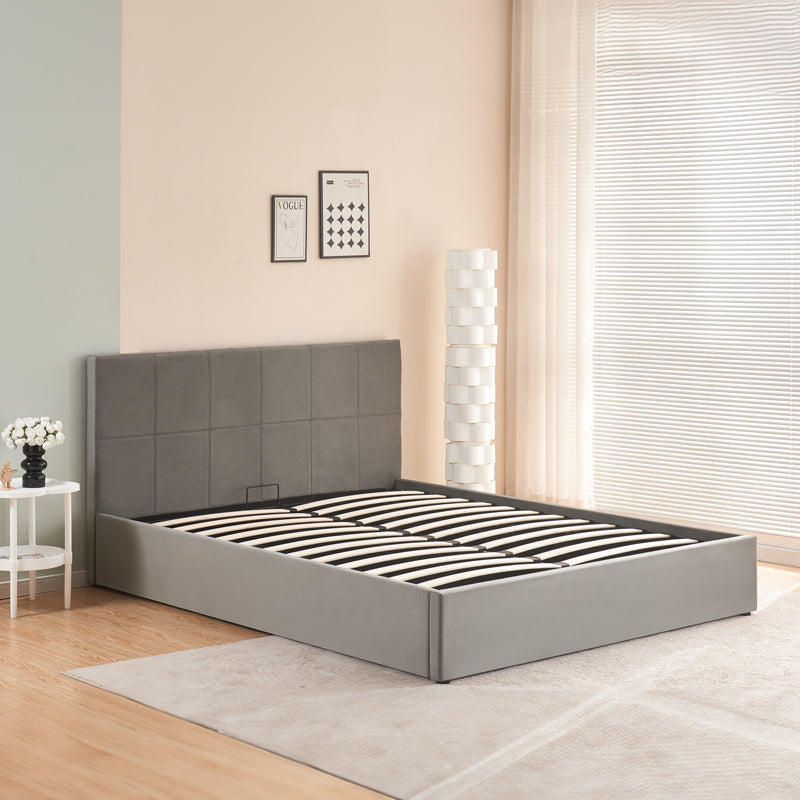 Двойно легло с място за съхранение Zamblene сиво кадифе 160x200см