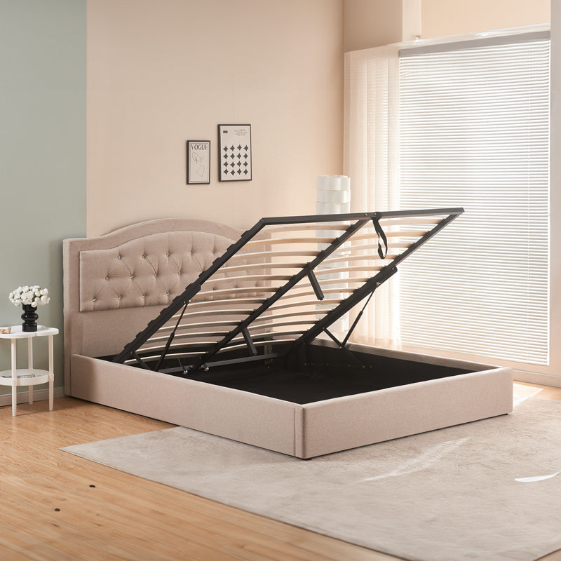 Двойно легло с място за съхранение Majore бежов плат 160x200см