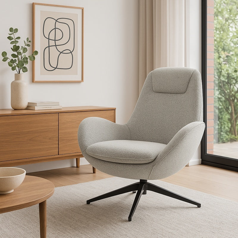 Фотьойл въртящ се Flago плат букле в светло сив нюанс 85x88x103.5cm